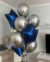 Фонтан из серебряных шаров хром и синих звёзд 