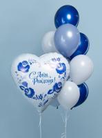 Сердце с рисунком и фонтан из шаров