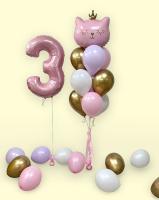 Нежно-розовая цифра три с фонтаном из шаров