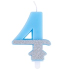 Свеча -цифра "4" Голубая блеск 7,5см/G