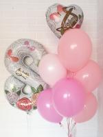 Цифра восемь и фонтан из розовых шаров с сердцем