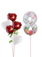 Цифра восемь с рисунком и фонтан из сердец и цветов