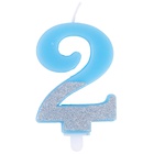 Свеча -цифра "2" Голубая блеск 7,5см/G