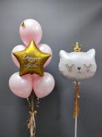 Фонтан со звездой с надписью и котиком