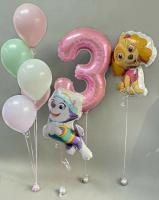 Цифра три, собачки и фонтан из шаров