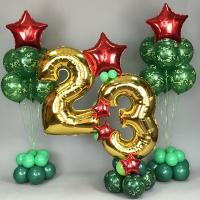 Композиция с цифрой 23 на подставке и фонтаны из шаров