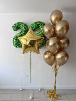 Золотая звезда, фонтан из золотых шаров и цифра 23 камуфляж