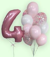 Цифра четыре и фонтан с нежно розовыми шариками