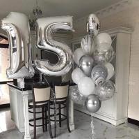 Цифра 15 серебро и фонтан из шаров