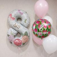 Цифра восемь с рисунком и фонтан с шаром с рисунком