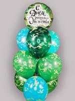 Фонтан из шаров камуфляж с фольгированным шаром с рисунком