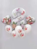 Цифра восемь, шарики и сердца с рисунком 