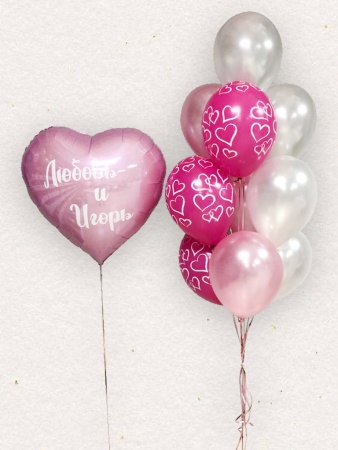 Фонтаны из розовых шаров с большими сердцами