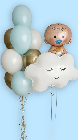 Воздушные шары с пупсом и облачком для мальчика 