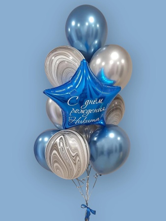 Фонтан с голубыми и серебряными шарами