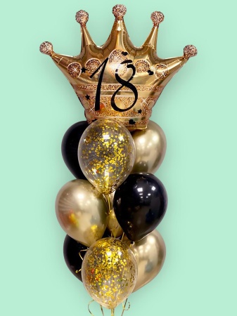 Стильный фонтан с короной, чёрными и золотыми шарами