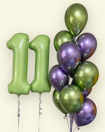 Цифра 11 с фонтаном из шаров